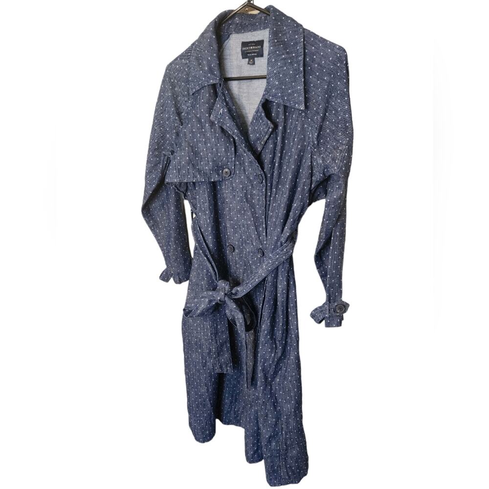 Lucky Brand True Indigo Denim Dot Trench Coat Medium - Picture 6 of 11